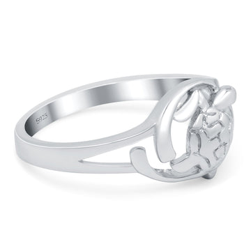 Turtle Oxidized Band Solid 925 Sterling Silver Thumb Ring (10mm)